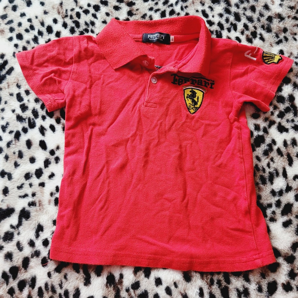 Ferrari Kids Red Cotton Polo Shirt Short Sleeve Embroidered Logo 3T Vintage Boys